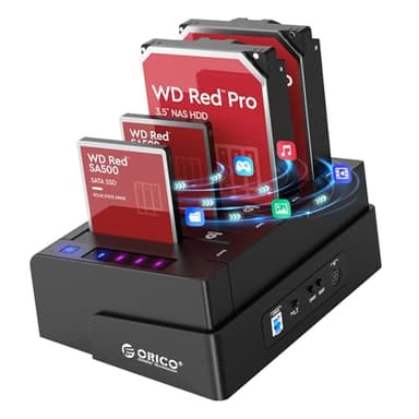 ORICO 4-bay USB 3.0 Hard Disk Docking Station da 2,5 e 3,5 Pollici Disco Rigido, Dock HDD con Non in Linea Clone Funzione, con Adattatore di alimentazione 12V6.5A (6638US3-C)