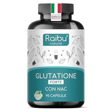 Glutatione Forte Ridotto - L-Glutatione con NAC, Acido Alfa-Lipoico & L-Glicina - Antiossidante, Bioattivo, Ottenuto per Fermentazione - 250 mg per Capsula - 90 Capsule Vegane, Senza Additivi, Raibu