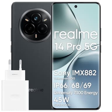 realme 14 Pro 5G Smartphone, 12 + 512GB, Cellulare, Chipset Dimensity 7300 Energy 5G, IP69, 50 MP Sony IMX882 OIS Fotocamera, Display 120Hz, Batteria da 5260 mAh, Grigio(Con Adattatore)