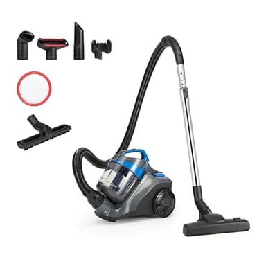 Amazon Basics Aspirapolvere a Traino senza Sacco, 850W, Filtro HEPA, Capacità 1.7L, Compatto e Leggero, con Spazzola Tripla Azione per Tappeti e Pavimenti Duri, Nero e Blu