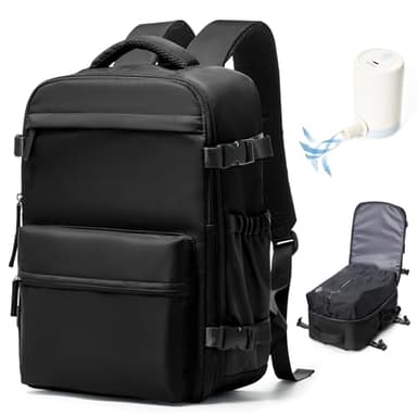 VENATIN Zaino da Viaggio con Sottovuoto, Zaino a compressione sottovuoto, Borse da cabina Ryanair 40x20x25 con sottovuoto con pompa,Nero