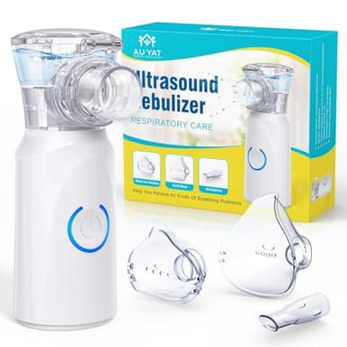 Aersol Portatile Silenzioso, Ricaricabile Macchina Aerosol per Adulti e Bambini, AU YAT Aerosol Ultrasuoni con 2 Maschere e Boccaglio, Macchina Aerosol per Viaggi e Uso Domestico