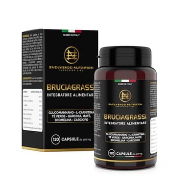 Evolvendo Nutrition Brucia Grassi Potenti Veloci Glucomannano Drenante Forte Dimagrante Efficace L-Carmitina Garcinia Bromelina 120 Capsule Made In Italy