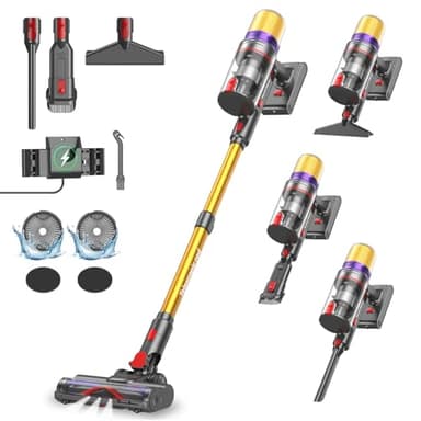 Aodebiao V16 Aspirapolvere senza Fili 55Kpa/600W/80Mins, Scopa Elettrica senza Fili Potente con LED Touchscreen, Anti-Groviglio, Modalità Automatica per Pavimenti/Tappeti/Peli Animali