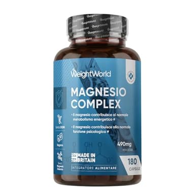 Magnesio Completo Vegano 490mg, 180 Capsule, Magnesium Complex 4 in 1 con Bisglicinato e Citrato, Il Magnesio Contribuisce a Ridurre la Stanchezza e l'Affaticamento (EFSA), Senza OGM, Made in Britain