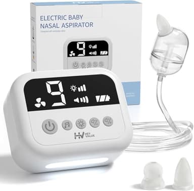 Aspiratore nasale elettrico per bambini, 9 ventose, aspirapolvere per secrezioni nasali, ricaricabile, con luce e musica calmante, sicuro, efficiente, delicato 2