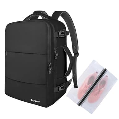 Taygeer Zaino Viaggio 45x36x20, Casual Zaini Uomo Donna con Porta USB, Zaino da Viaggio Aereo Bagaglio a Mano Impermeabile Zaini Porta PC per Scuola Lavoro Ryanair Wizz Air Easyjet, Nero
