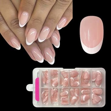 ZAHRIVA French Press On Nails Short Almond, Tips per Unghie Corte a Copertura Totale per Unghie in Gel, Unghie Finte Unghie Acriliche (French Arc Round Bianco, 120 Pezzi)