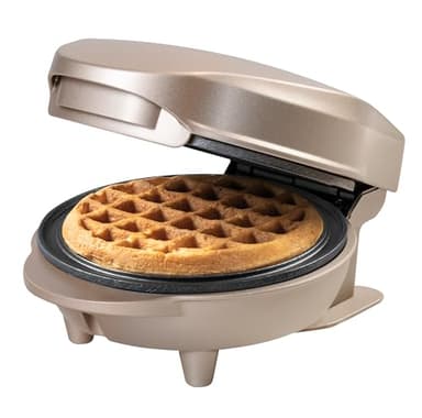 Bestron Waffle Maker, Piastra per waffel mini Ø10 cm, piccola macchina per waffel con rivestimento antiaderente, per compleanni di bambini, feste di famiglia, Pasqua o Natale, 550 watt, colore: Beige