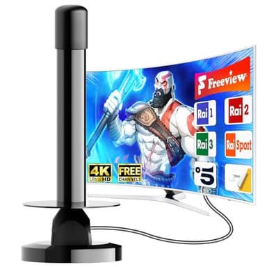 Aggiornamento 2025 Antenna TV Interna Potente Facile Installazione, Long Range Reception Digitale Antenna TV Portatile Support 4K 1080p VHF UHF DVB-T