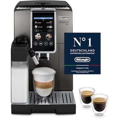 De'Longhi Perfetto Dinamica Plus ECAM380.95.TB, Macchina Automatica per Caffè in Chicchi, Caraffa Montalatte Automatica, 24 Bevande One Touch, Schermo Touch, Spegnimento Programmabile, Titanio