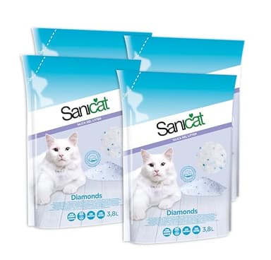 Sanicat - Lettiera assorbente con perle in gel di silice - Senza profumo | Granuli fini e soffici con elevata assorbenza e controllo degli odori | Capacità 4 x 3,8 L