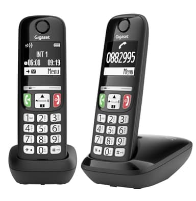 Gigaset E275 Duo - Due telefoni portatili DECT - Cordless - Tasti e Numeri Grandi - Compatibile con Apparecchi Acustici, Nero [Versione Italiana]