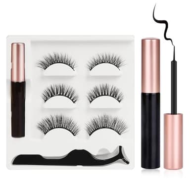 URAQT Ciglia Finte Magnetiche e Eyeliner Magnetico Kit, 3 Paia Ciglia Magnetiche Impermeabile Naturali, Set di Ciglia Finte Riutilizzabili di Effetto 3D senza Lattice o Colla