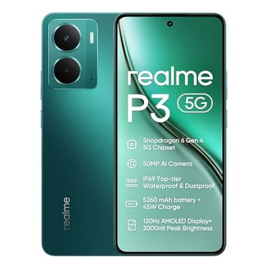 realme P3 5G Smartphone 8+256GB, Verde Starlight, Schermo da 6.67 pollici, Refresco a 120Hz, Batteria da 5260mAh, Fotocamera AI da 50MP, Snapdragon 6 Gen 4 Chipset, IP69