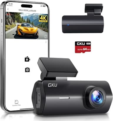 GKU Dash Cam Auto 4K,Dash Cam con UHD 2160P,DashCam Auto con WiFi integrato,Scheda SD 64G,24H Parking Monitor DashCam,Super Visione Notturna,170°Grandangolo,WDR,G-Sensor,Registrazione in Loop,Max 256G