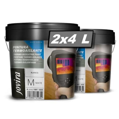 JOVIRA PINTURAS Pittura per interni Termica per superfici in cemento, malte in cemento, mattoni, gesso, migliora l'isolamento termico. (2x4 Litri, Bianco) B-15-2