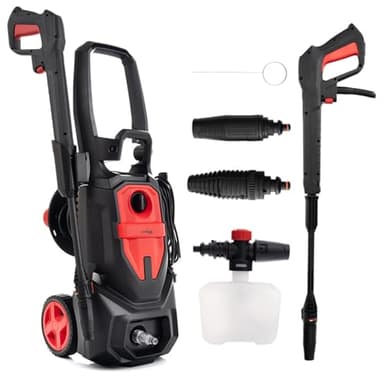LEHMANN Austin Idropulitrice ad Alta Pressione, 1800 W, max. 220 bar, Portata 450 l/h, Pompa in Alluminio, Tubo pressione 5 m, Accessori inclusi - Ugello Regolabile, Ugello Turbo, Lancia a Schiuma