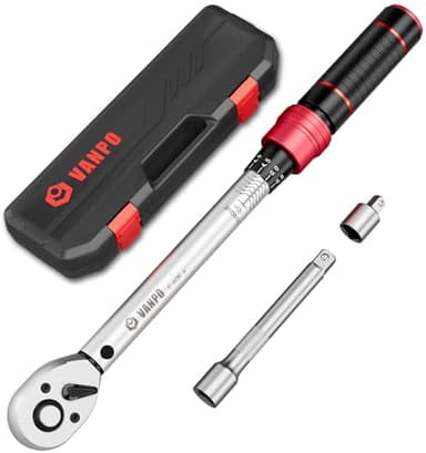 VANPO Chiave Dinamometrica 3/8'', 5-60Nm Moto e Bici Chiavi Dinamometrica Set con Adattatore da 3/8 "a 1/4", Barra di Prolunga 125 mm, 72T Chiave Dinamometrica per Bici, Moto e Cambio Candela Auto