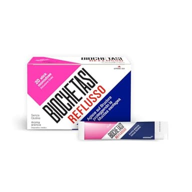 BIOCHETASI Reflusso Stick, Dispositivo Medico per Reflusso Gastroesofageo, Gusto Arancia e Senza Glutine, 20 Stick Monodose in Soluzione Liquida da 10 ml, 12+