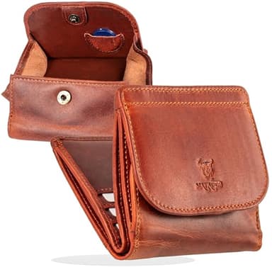 Matador Marca Portamonete Uomo Pelle #VIENNA Piccolo con Elegante Scatola Regalo, Portafoglio Prima Classe di Lusso con Protezione RFID, Portafoglio con Molti Scomparti per Carte in Marrone Vintage