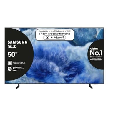 Samsung QLED 4K Vision AI Smart TV 50'' QE50Q8FAAUXZT, Q8F, Q4 AI Processor, 4K Upscaling, OTS Lite, Air Slim Design, 100% di Volume Colore con Quantum Dot, PACCHETTO INTRATTENIMENTO, 2025