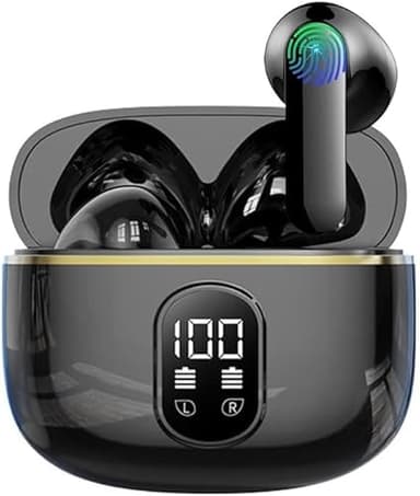 Auricolari Bluetooth senza fili, cuffie Bluetooth 5.3 con 4 ENC Riduzione del Rumore Mic Schermo LED HiFi Audio Stereo 42H Durata Lettura IP6 Impermeabile Sport Auricolare Controllo Touch per