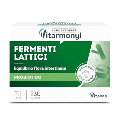 Fermenti Lattici Probiotici Vitarmonyl – 5 Ceppi Batterici 7 miliardi di UFC – Equilibrio della Flora Intestinale – Pancia Piatta – 30 Capsule – 1 Mese di Trattamento