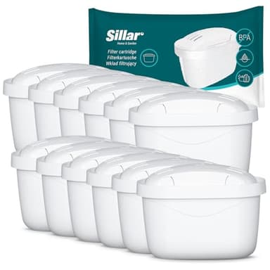 Sillar Cartuccia Filtrante per Acqua Compatibile con Brita Maxtra - Filtro con Carbone Attivo e Resina a Scambio Ionico, Cartucce Filtranti per Acqua – 12 Pezzi