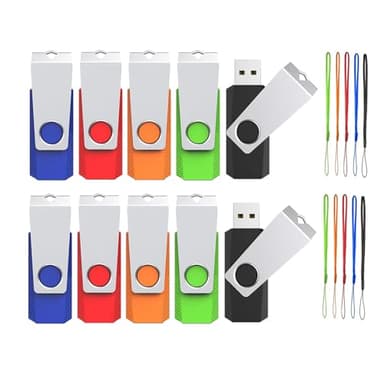 WOOOLKEN Chiavetta USB 8GB 10 Pezzi Pennetta Girevole Pen Drive USB 2.0 Unità Memoria Flash per l'archiviazione e il backup dei dati (colori misti: nero rosso blu arancione verde)
