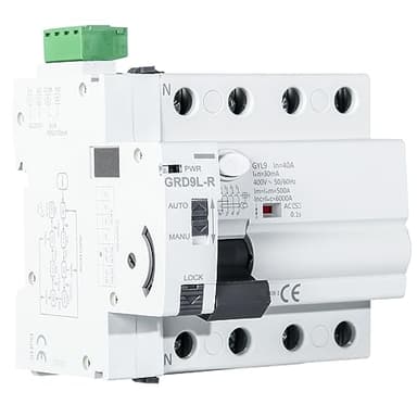 DEWIN Interruttore Differenziale a Riarmo Automatico, 4P 40A 30mA 6KA Salvavita con Riarmo Automatico Differenziale Riarmo Automatico AC 400V GRD9L-R RCCB