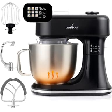 LEHMANN Impastatrice Planetaria Multifunzione con Display, Funzione di Fermentazione e Riscaldamento, Bilancia Integrata, 12 Velocità, Timer, con Ciotola 5 L, Frusta, Gancio Impastare, Mescolatore
