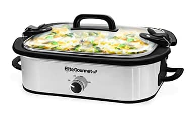 Elite Gourmet, Casseruola per cottura lenta MST-5240SS, coperchio con blocco, temperatura regolabile, mantenimento in caldo, adatta a forno e lavastoviglie, capacità 3,3 l, acciaio inox
