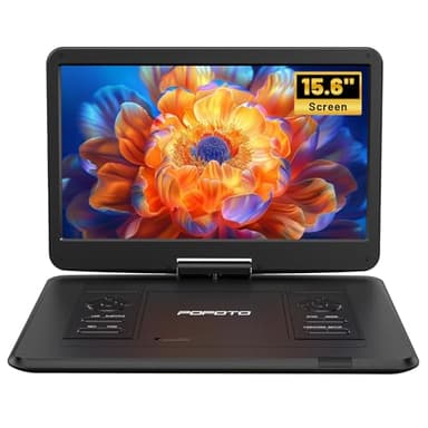 POFOTO Lettore DVD Portatile da 17,5'' con Schermo Rotante HD 15,6", Autonomia di 6 Ore, Supporto Formati Multipli/SD/USB, Regione Libera, Sync TV e Proiettore, Antishock e Memoria, Doppi Altoparlanti