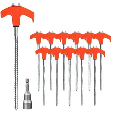 Zyluniy 12x Picchetti per Tenda, 1 Bussola Esagonale, Chiodi da Terra in Acciaio Avvitamento, Picchetti per Tende Girevoli con Filettatura per Terreni Duri, Campeggio, Tenda da Sole
