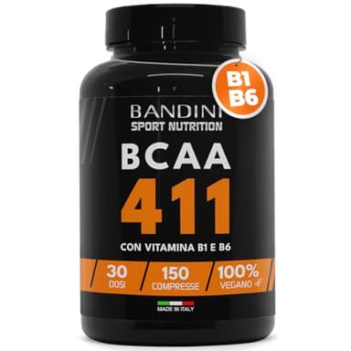 Bandini® AMINOACIDI RAMIFICATI BCAA 4 1 1 | 150 Compresse Amminoacidi Ramificati Fermentati con Vitamina B1 e B6 | 4.1.1 con Leucina, Isoleucina, Valina | Intra Pre Post Workout | Per Palestra | Vegan