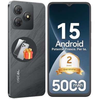 OSCAL 2025 Smartphone Android 15, 12GB +128GB/2TB Telefono Cellulare, 6.52" HD+ 90Hz, 5000mAh Smartphone Offerta, 13MP+5MP, Octa Core, 4G Dual SIM/GPS/Fingerprint/OTG/3.5mm Jack