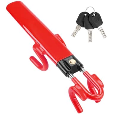 Tevlaphee Blocca Sterzo Automobile, Bloccasterzo Auto, Alta Visibilità, Resistente, Vestibilità universale, Lunghezza Regolabile, 3 Chiavi(Rosso)