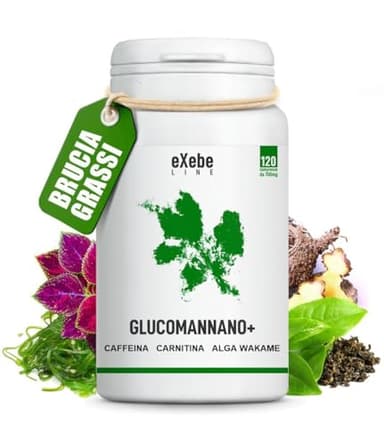 Brucia Grassi Potenti Veloci 120 Capsule Alga Wakame Carnitina Caffè e Tè Verde Keto Drenante Dimagrante Forte Veloce Donna Uomo Integratore con Glucomannano Exebe Line