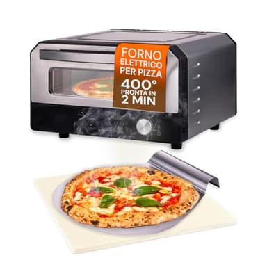 Avilia - Forno Pizza Elettrico 400°C con Display Digitale e 6 Programmi di Cottura, Include Pala per Pizza in Acciaio Inox, Facile da Usare con Controllo Preciso della Temperatura