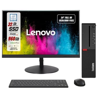 Lenovo Postazione Completa, Pc Desktop Intel i5-6th, Ram 32Gb SSD 1000Gb, Monitor 24" FHD Win 10 e Libre Office, Compreso di Mouse e Tastiera (Ricondizionato)