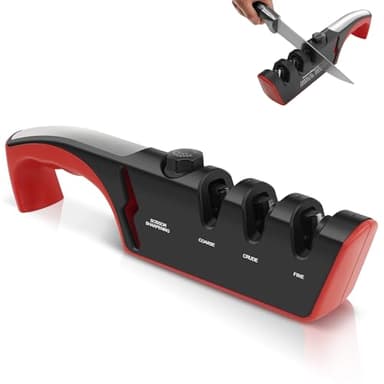 Affilacoltelli Professionale 4 in 1, Affila Coltelli da Cucina per L'uso Manuale Manico Ergonomico e Base Antiscivolo per Affilare Coltelli da Cucina Forbici