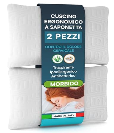 2 Cuscini Memory Foam Ipoallergenico ed Ergonomico Guanciale Letto Made in Italy Supporto Cervicale Morbido e Traspirante con Fragranza Aloe Vera e Camomilla