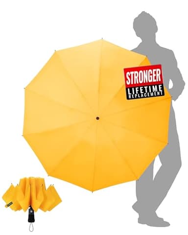 Chakipee Ombrello Pieghevole Pioggia da Viaggio Antivento - Ombrello Giallo per Uomo Automatico Apri Chiudi,Inverso Portatile per la Compatto, Rivestimento in Tessuto 210T Apertura 105 cm 10 Stecche