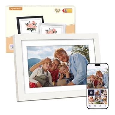 Eptusmey Cornice Digitale WiFi 10,1 Pollici 1280 x 800 HD IPS Touch Screen Memoria 32 GB Portafoto Digitale in Rovere di legno Rotazione Automatica Condividi Foto e Video con App Uhale/USB/SD