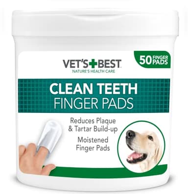 Vet's Best Salviette per la cura dei denti; riducono la placca e rinfrescano l'alito, salviette per la pulizia dentale di cani e gatti, 50 salviette monouso