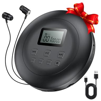 Gueray Lettore CD Portatile Lettores CD Personale con Cuffie Display LCD Anti-Skip Protezione HiFi Classico CDs Lettori di Musica Memoria per Auto Casa (Nero)
