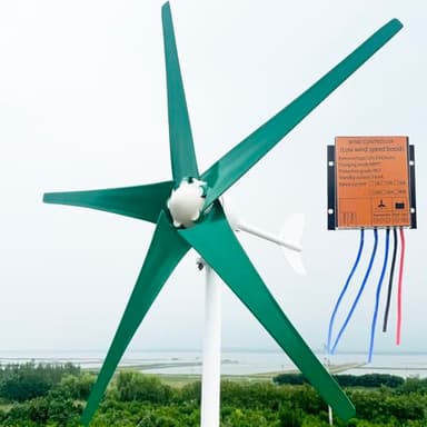 ZHOZHUT 12V 24V 48V Turbina Eolica 800W-1200W Eolico Domestico Generatore con 5 Pale Verdi E Regolatore MPPT, velocità Nominale del Vento 12m/s, Turbina Eolica 5 Pale per Tetti, Terrazze,1200w,12V