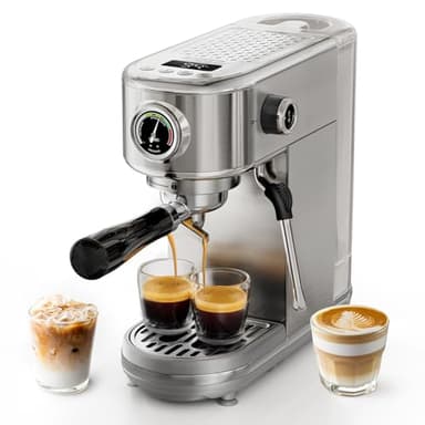 HIBREW Macchina per caffè espresso programmabile, H10B, acciaio inox spazzolato, temperatura regolabile e volume tazza, pulitore a vapore per montalatte
