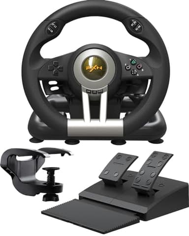 PXN V3 Pro Volante da Gioco con Pedali - 180°, Feedback di Vibrazione, Leva del Cambio Integrata, Palette del Cambio - Volante per PC, PS4, PS3, Xbox e N Switch - Nero